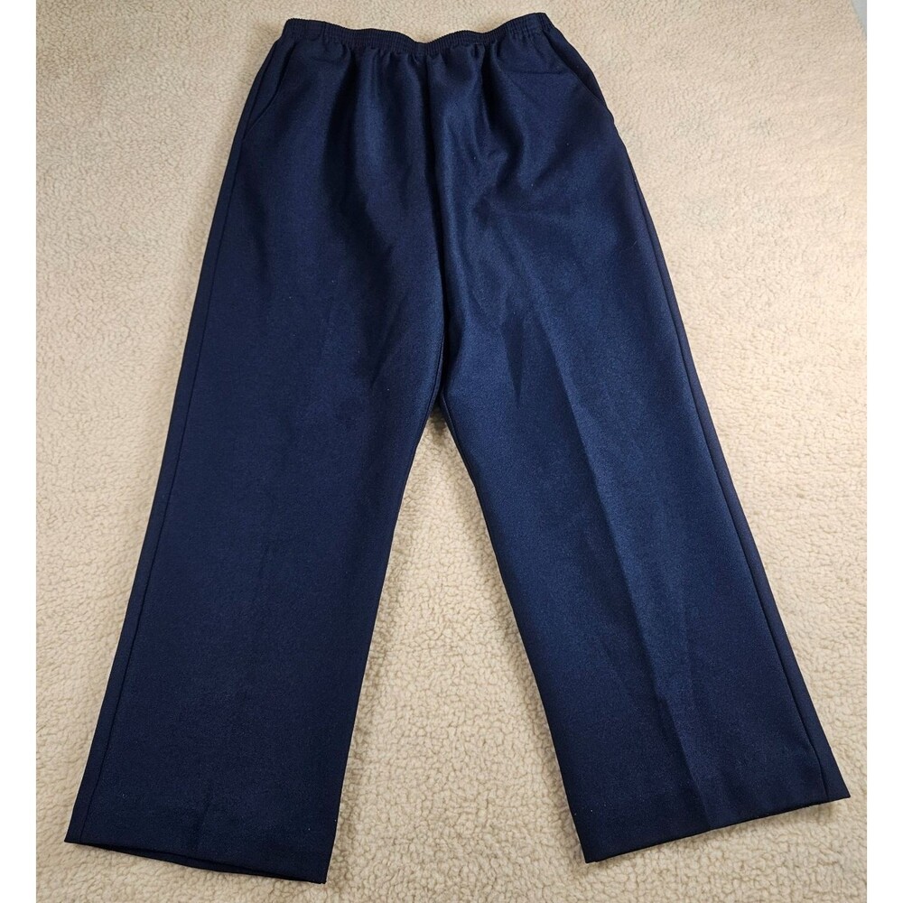 Alfred Dunner Petite 14P Womens Pull On Pants Navy Wide Leg Career Stretch